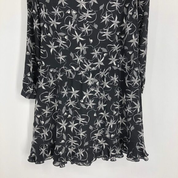 Zadig & Voltaire Dark Floral Remus Print Drop-Waist Silk  Long Sleeve Dress S - Picture 13 of 16